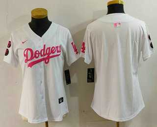 Womens Los Angeles Dodgers Blank White Pink With Patch Limited Stitched Jersey